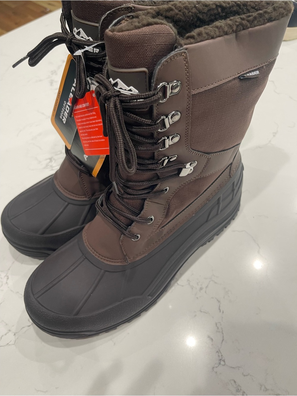 Men's Insulated Brown Lace-Up Waterproof Snow Boots